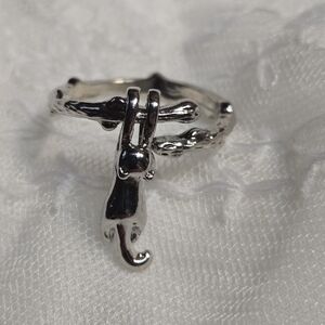 Hang In There Kitty Cat Fidget Ring Sz7